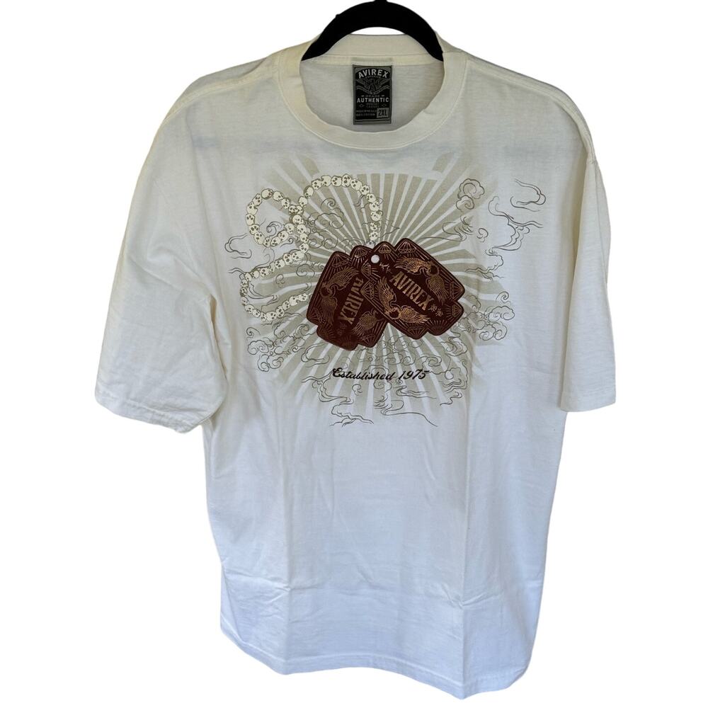 AVIREX Size XXL White T-Shirt Short Sleeve Graphic AVIREX on front skull